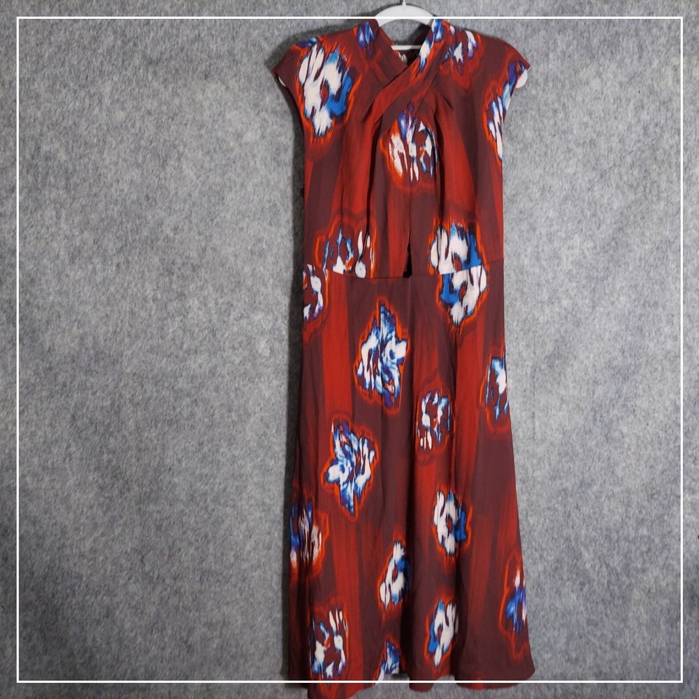 Scoop Womens M Floral Midi Dress Artsy Brunch Vacation Boutique‎ Statement Style